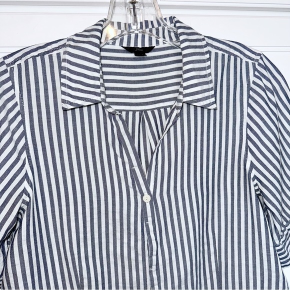J. Crew Short Sleeve Button Up Shirt Size XS Striped Oversized Cotton Chambray - Picture 6 of 13